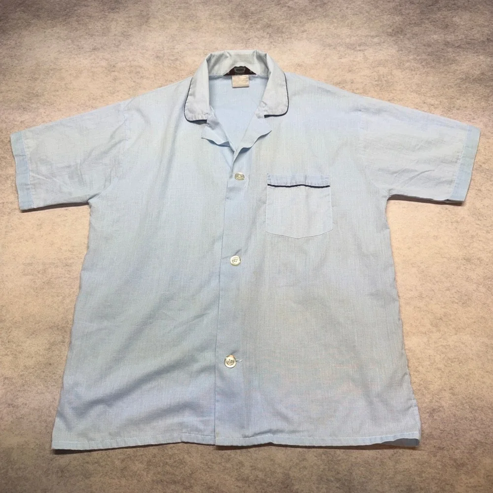 Vintage Manchester Makers Pajama Shirt Blue Short Sleeve Boxy 90s Mens Medium